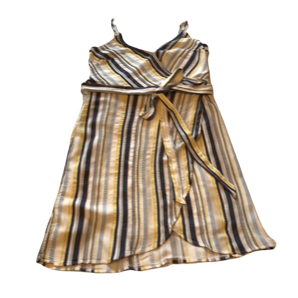 Loft Striped Wrap Around Dress in Rayon | Blue White & Yellow Stripe